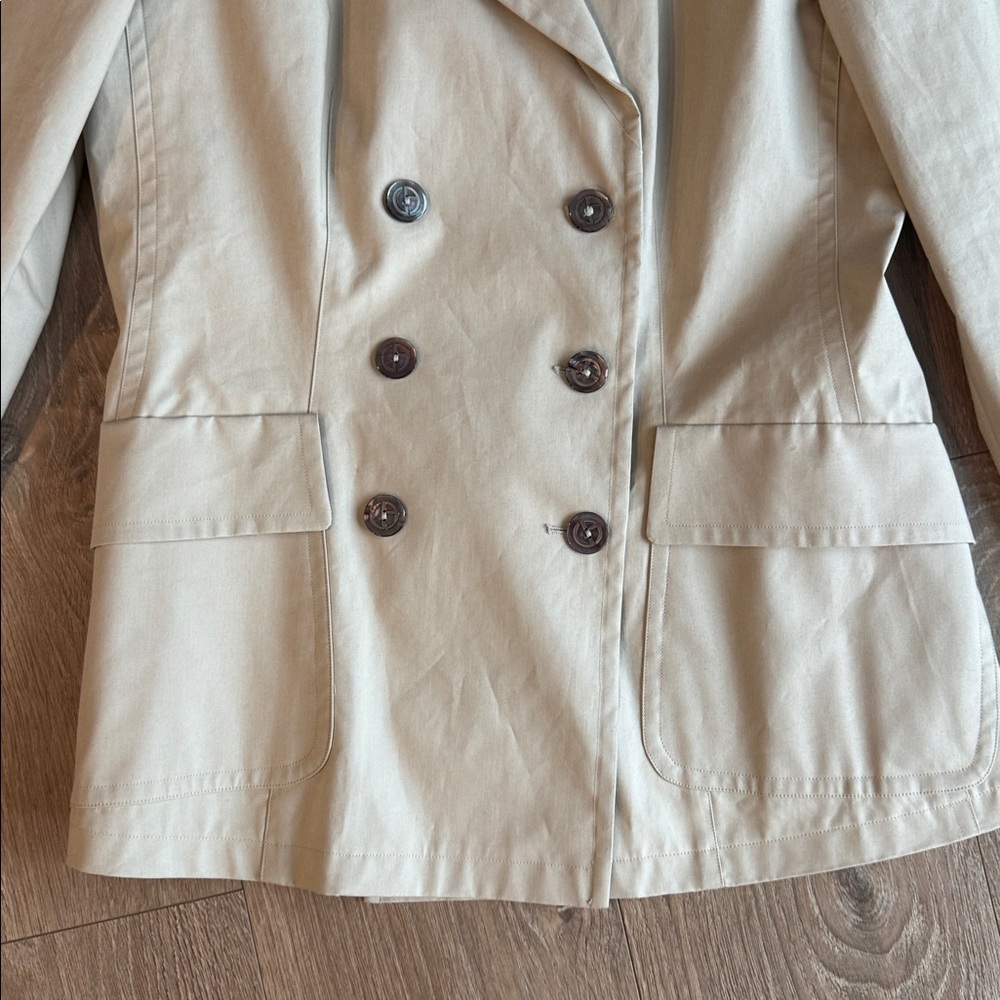 VINTAGE GIORIO ARMANI ITALIAN MADE SHORT TRENCH COAT BLAZER TAN SIZE M/L 10/12 - Picture 2 of 8